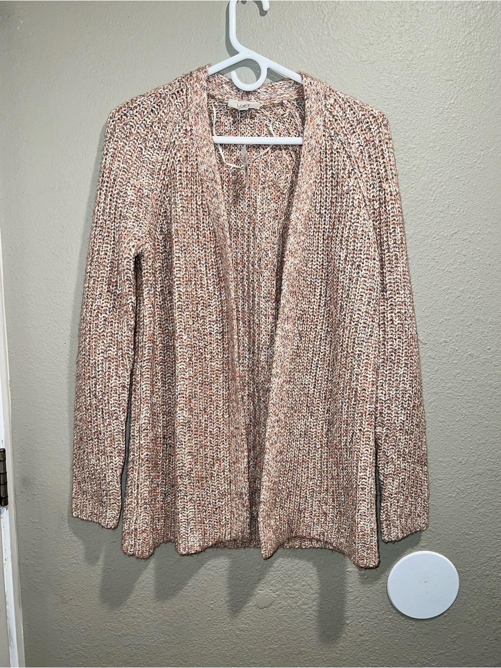 New LOFT Chunky Marled Open Front Cardigan Sweater Pink Cream Mauve Small